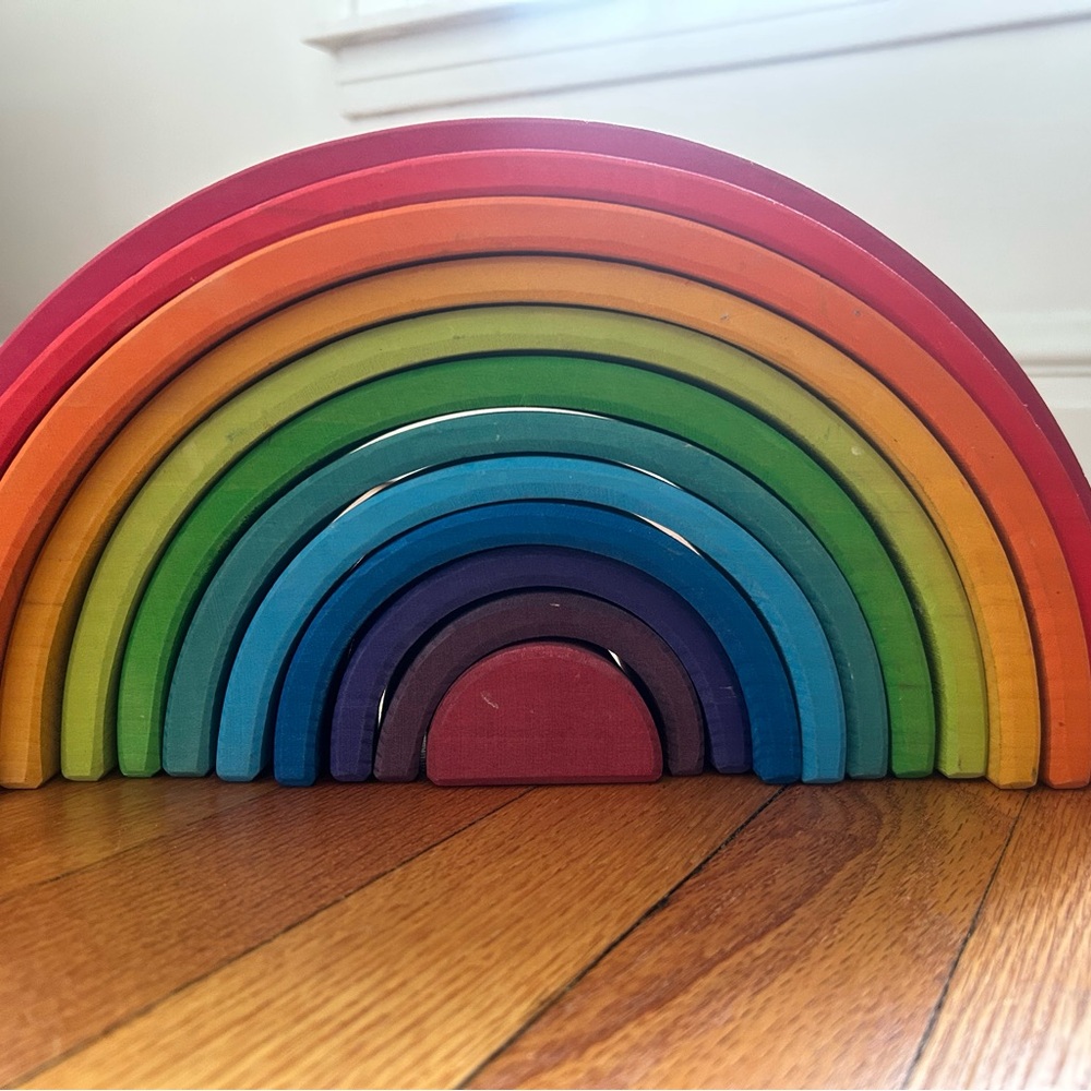 Grimm's Large Rainbow 12-Piece Wooden Stacking Tunnel, authentic